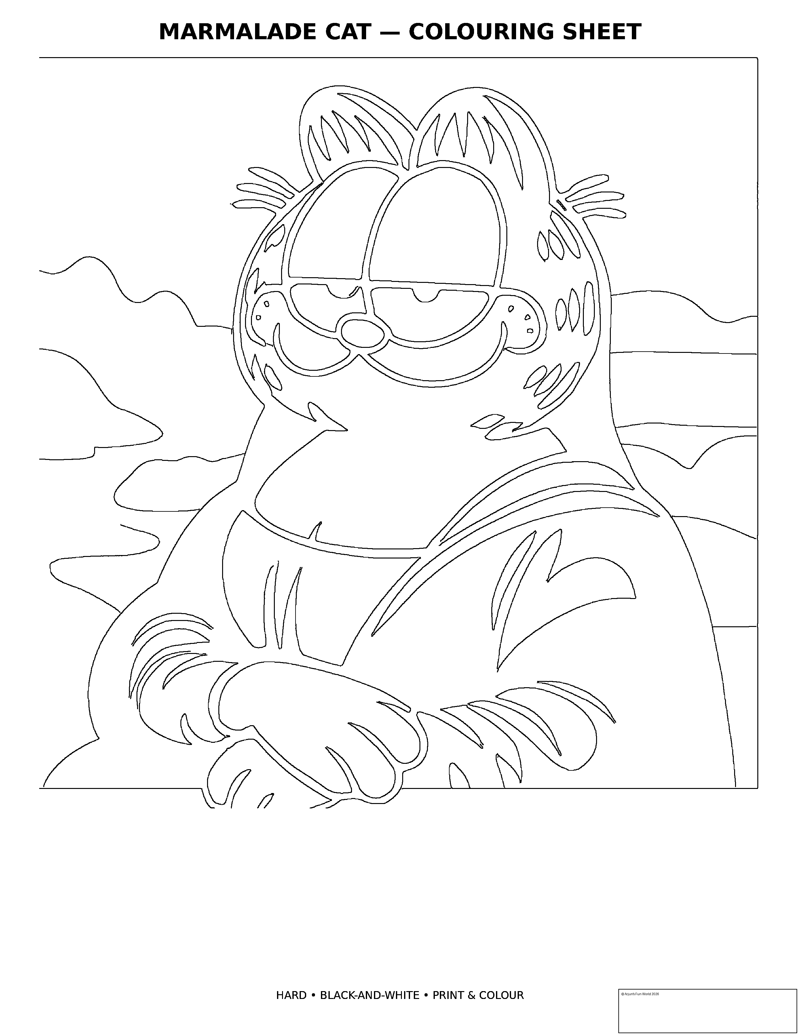 Hard Marmalade Cat colouring sheet