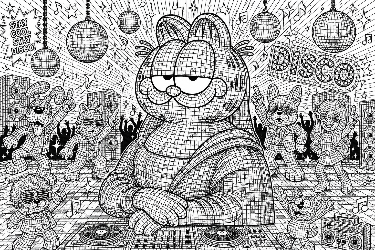 Detailed disco colouring sheet